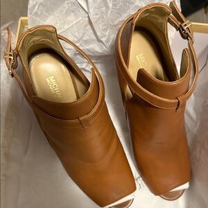Michael Kors Women's Brown Peep-Toe Heeled Boots